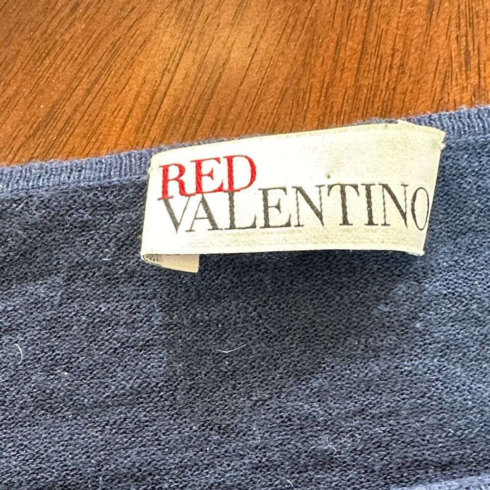RED Valentino Navy Ruffle Detail Designer Sweater - Picture 6 of 7
